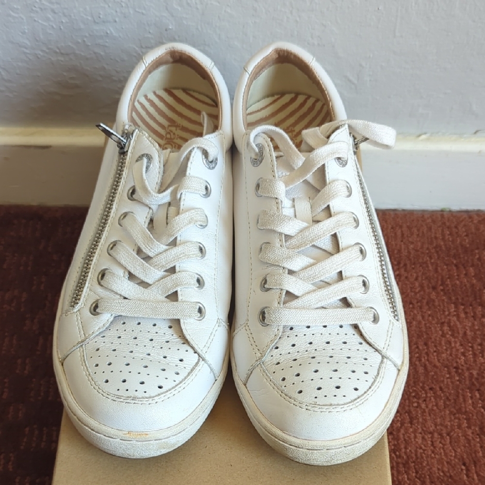 Taos White Leather Sneakers with Side Zipper